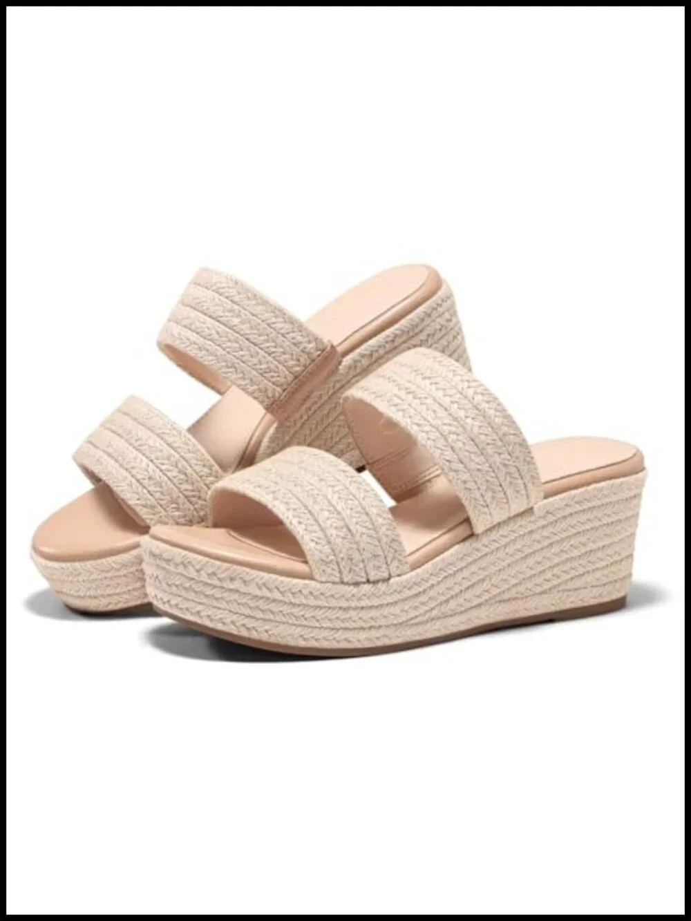 Espadrille Raffia Wedge Sandals Platform Heeled Slides Open Toe Two Band